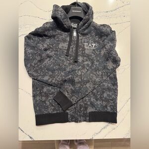 Men's EA7 Emporio Armani Size Medium Gray/Blue Camo Zip Up Hoodie